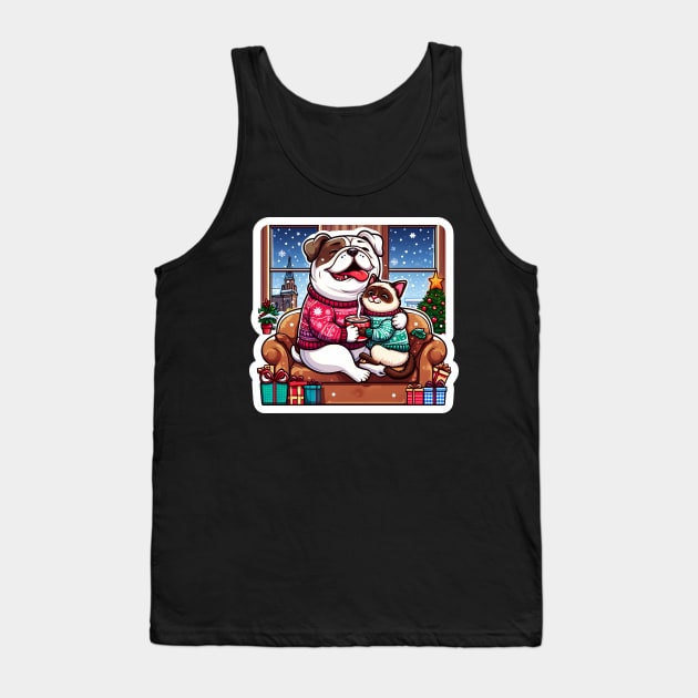 We Saw That meme Bulldog Siamese Cat Ugly Christmas Sweater Hot Chocolate Home Snowing Tank Top by Plushism